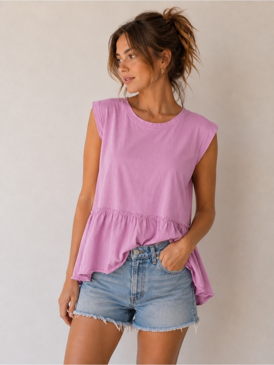 Wonderly Tops - Pink Sleeveless Peplum Top